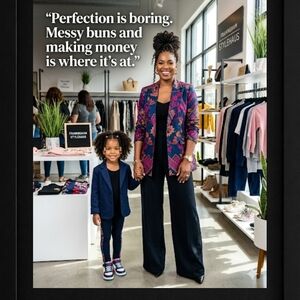 Multitasking Mom and Child A.I. Art Print In A Glass Front Frame 8x10